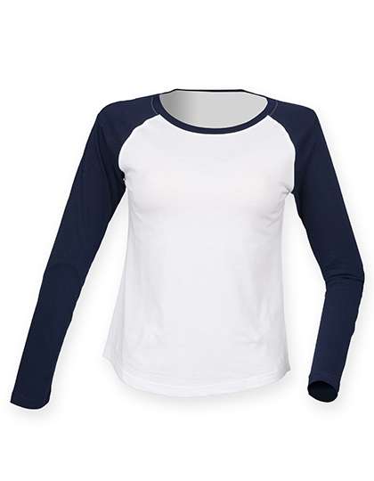 SF Women Women´s Long Sleeved Baseball T White/Oxford Navy M (SF271)