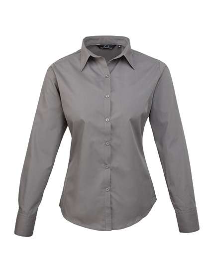 Premier Workwear Women´s Poplin Long Sleeve Blouse Dark Grey 46 (XXL/18) (PW300)