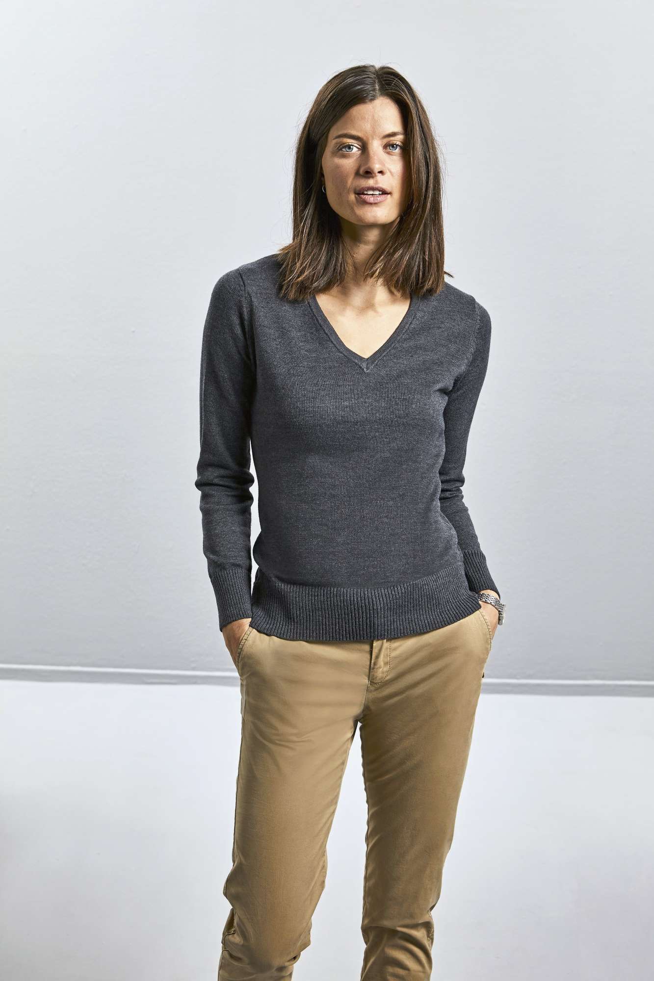 Russell Collection Ladies´ V-Neck Knitted Pullover Black S (Z710F)