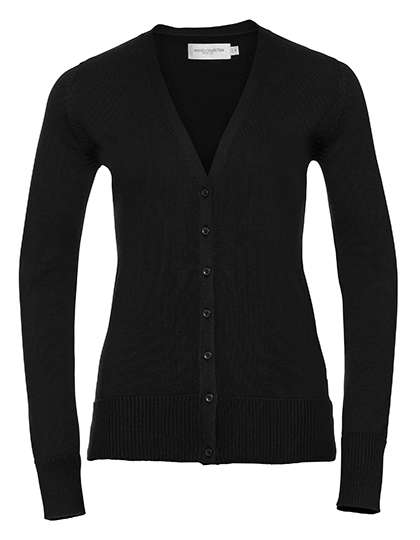 Russell Collection Ladies´ V-Neck Knitted Cardigan Black M (Z715F)