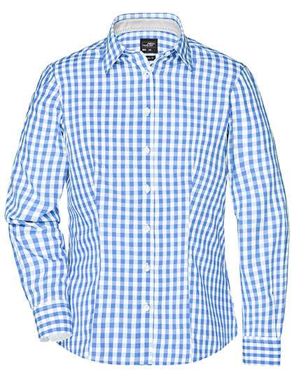 James&Nicholson Ladies´ Checked Blouse Glacier Blue/White XL (JN616)