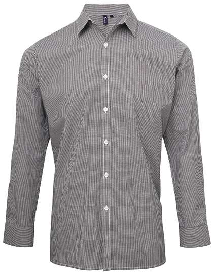 Premier Workwear Men´s Microcheck (Gingham) Long Sleeve Cotton Shirt Black (ca. Pantone Black C)/White XXL (PW220)