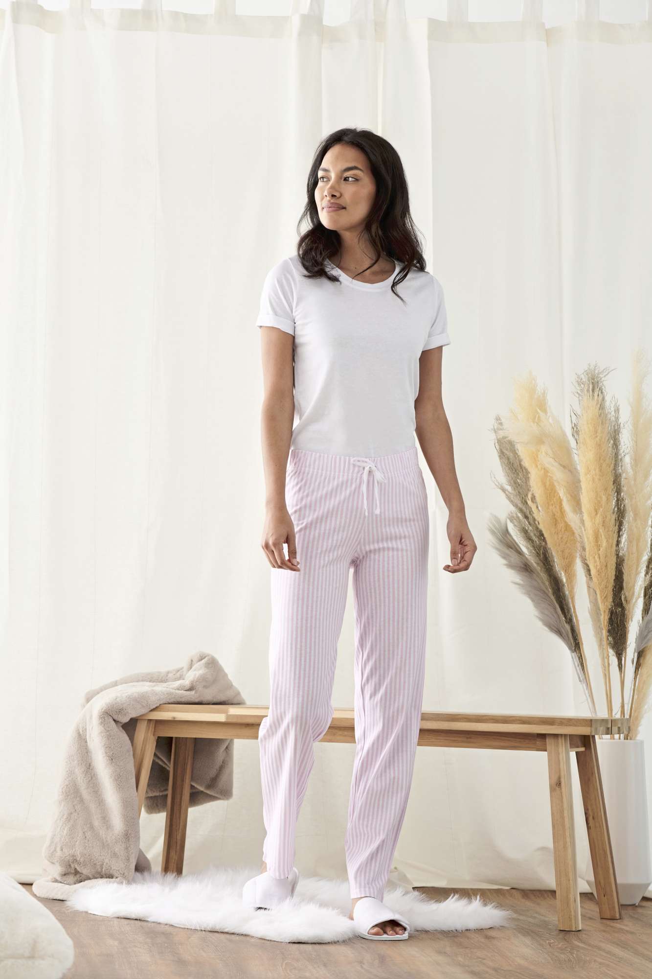 Towel City Long Pant Pyjama Set In A Bag White/Heather Grey XS (TC053)