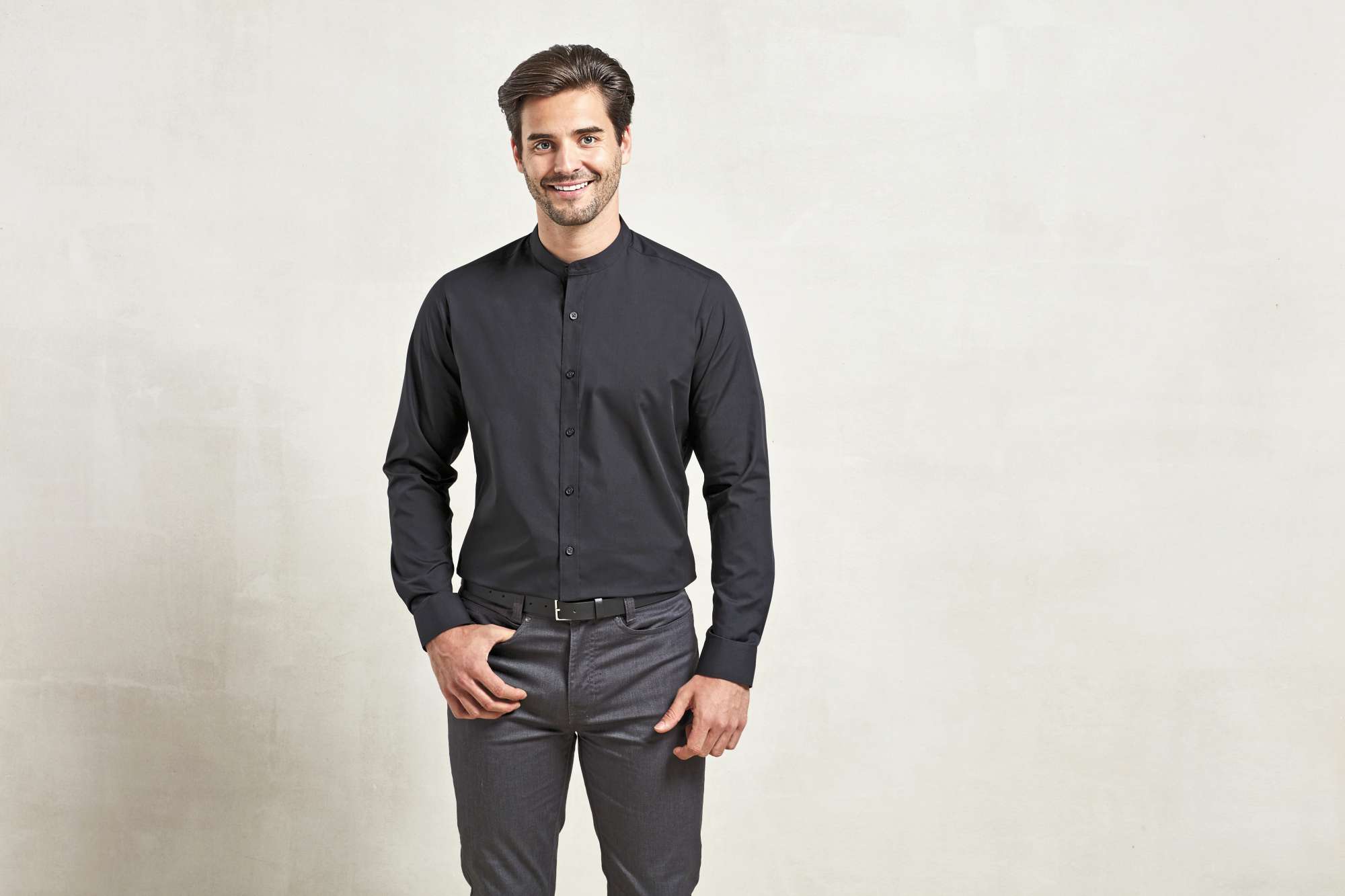Premier Workwear Men´s Banded Collar Grandad Long Sleeve Shirt White 3XL (PW258)
