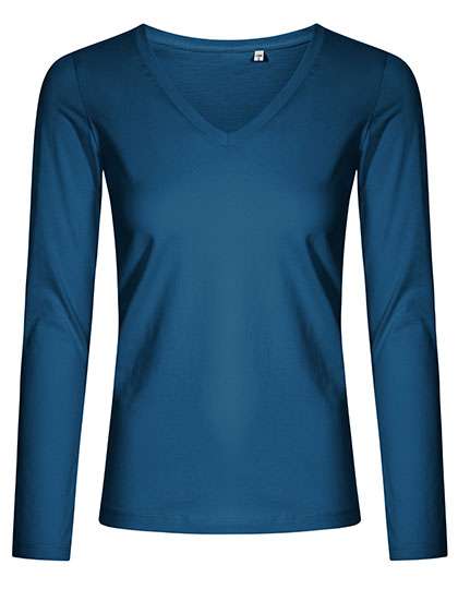 X.O by Promodoro Women´s V-Neck T-Shirt Long Sleeve Petrol M (XO1560)