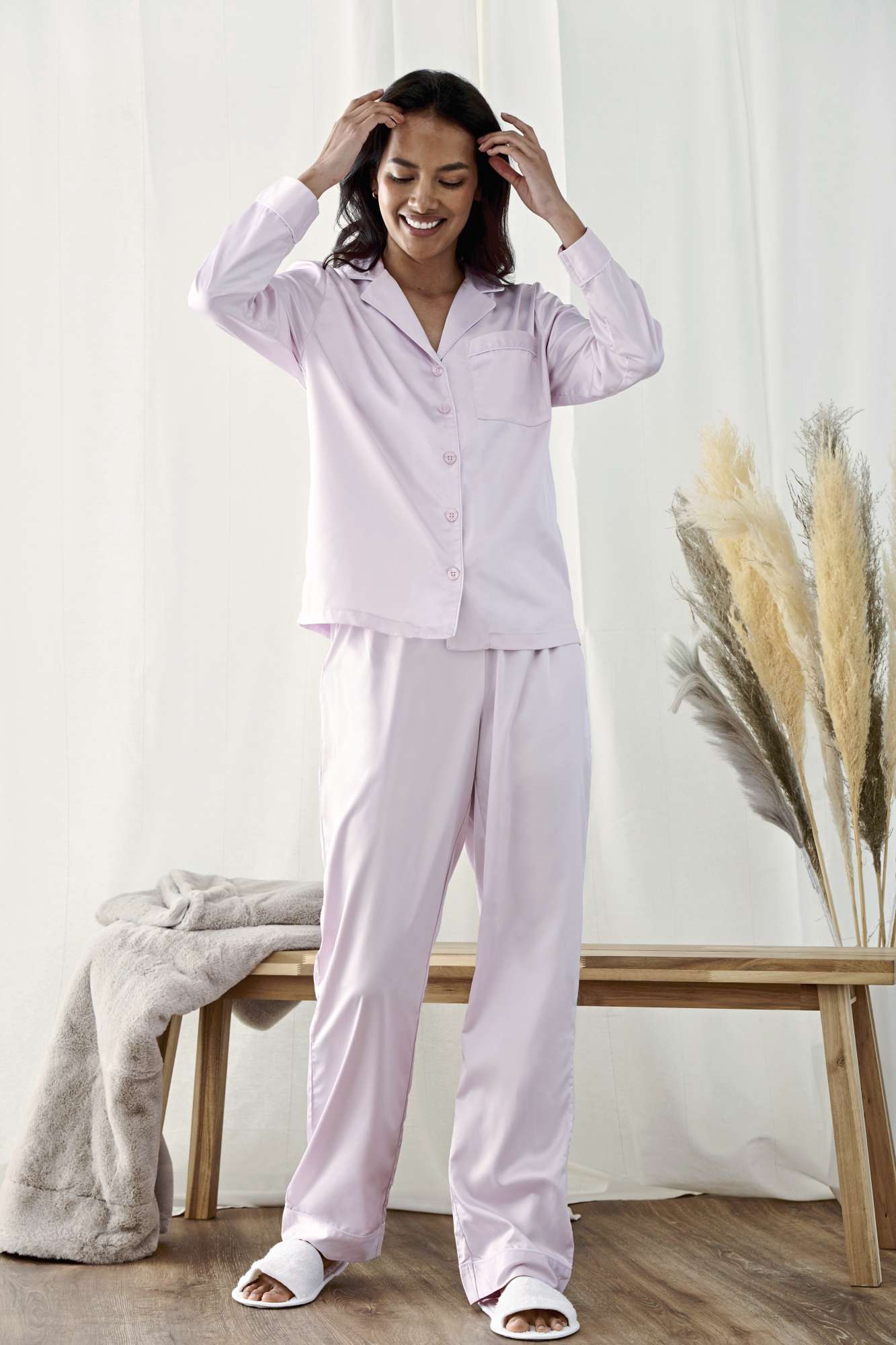 Towel City Ladies´ Satin Long Pyjamas Light Pink XL/XXL (TC055)