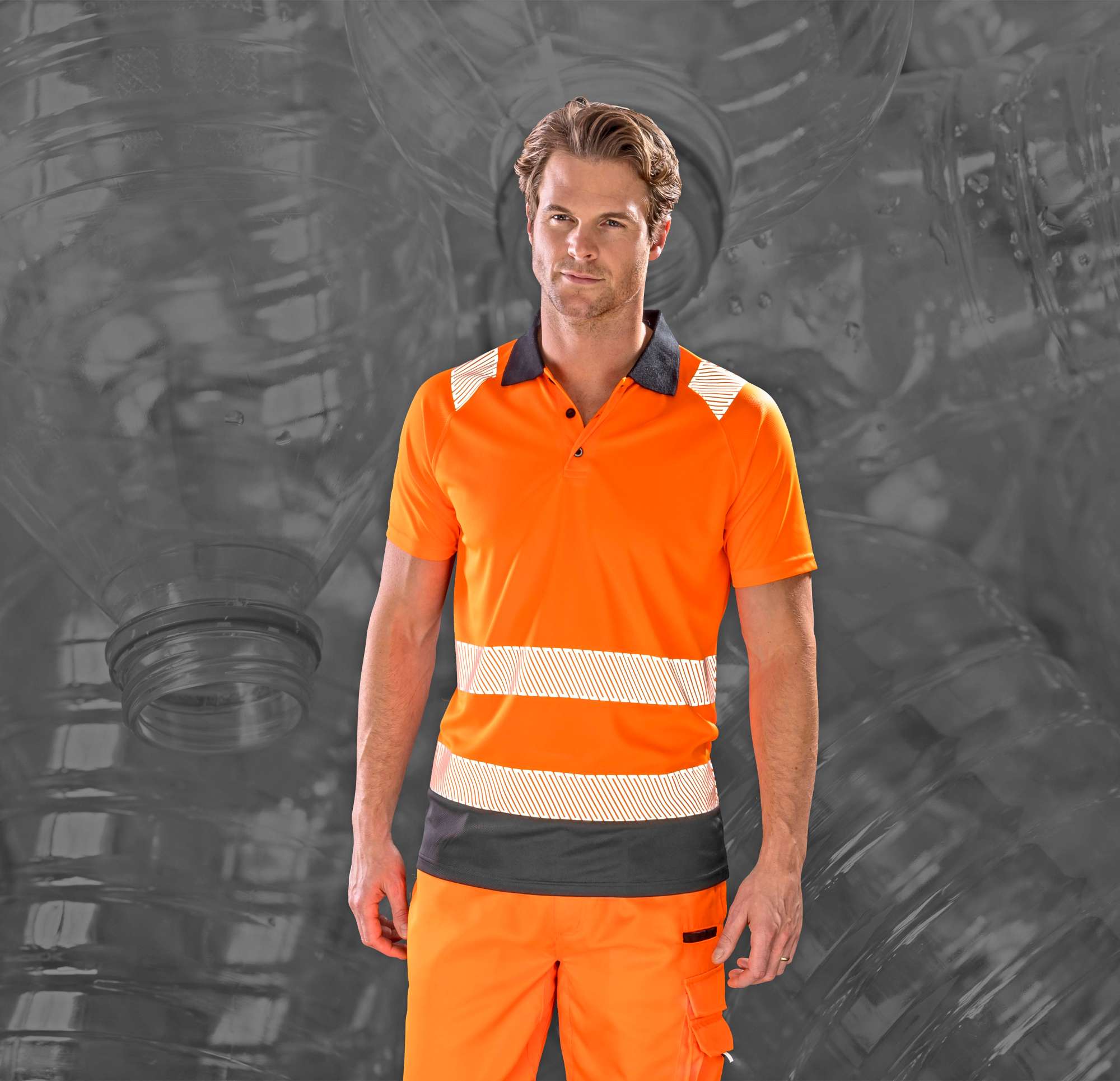 Result Genuine Recycled Recycled Safety Polo Shirt Fluorescent Orange/Black S/M (RT501)