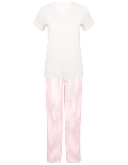 Towel City Long Pant Pyjama Set In A Bag White/Pink L (TC053)