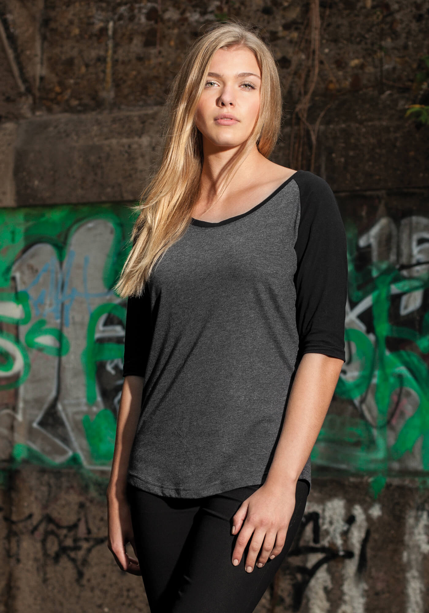 Damen 3/4 T-Shirt Kontrast