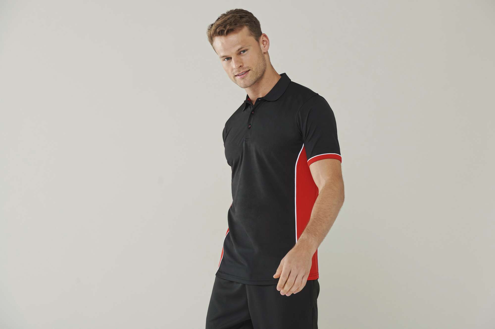 Finden+Hales Adults Panel Polo Black/Red S (FH355)