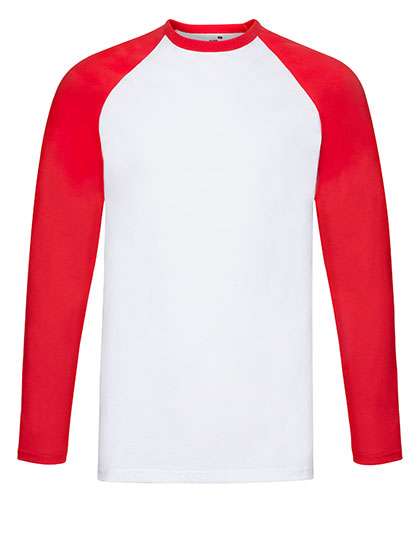 Fruit of the Loom Long Sleeve Baseball T White/Red XXL (F296)