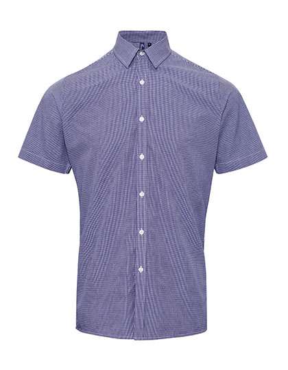 Premier Workwear Men´s Microcheck (Gingham) Short Sleeve Cotton Shirt Navy (ca. Pantone 2378C)/White M (PW221)