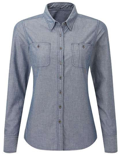 Premier Workwear Women´s Organic Chambray Fairtrade Long Sleeve Shirt Indigo Denim (ca. Pantone 2380C) 3XL (PW347)