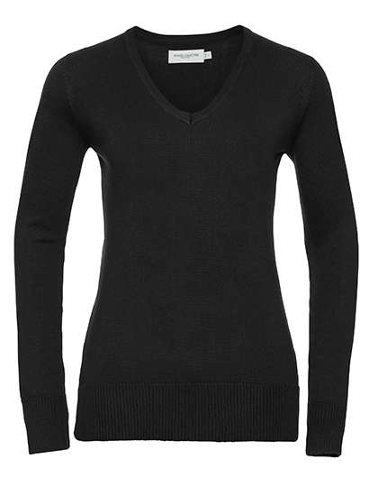 Russell Collection Ladies´ V-Neck Knitted Pullover Black L (Z710F)