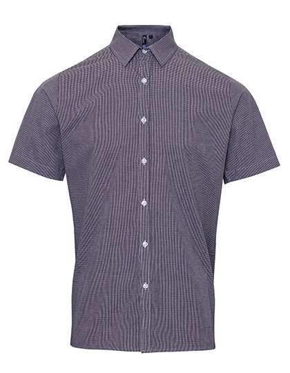 Premier Workwear Men´s Microcheck (Gingham) Short Sleeve Cotton Shirt Black (ca. Pantone Black C)/White M (PW221)