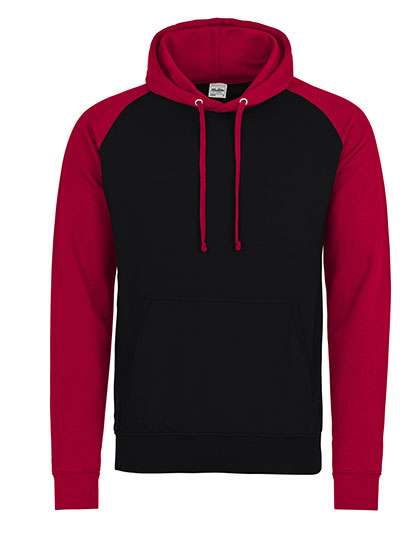 Just Hoods Baseball Hoodie Jet Black/Fire Red S (JH009)