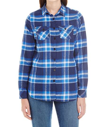 Burnside Ladies´ Woven Plaid Flannel Shirt Blue - White (Checked) S (BU5210)