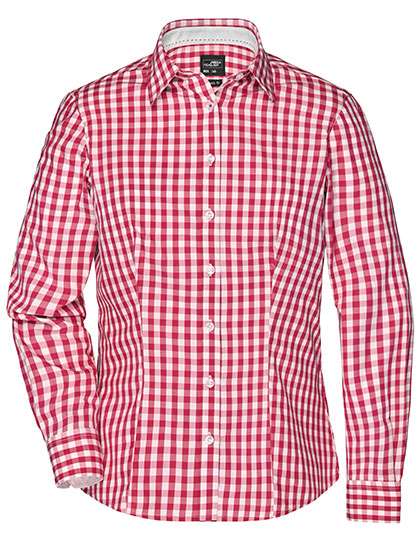 James&Nicholson Ladies´ Checked Blouse Red/White S (JN616)