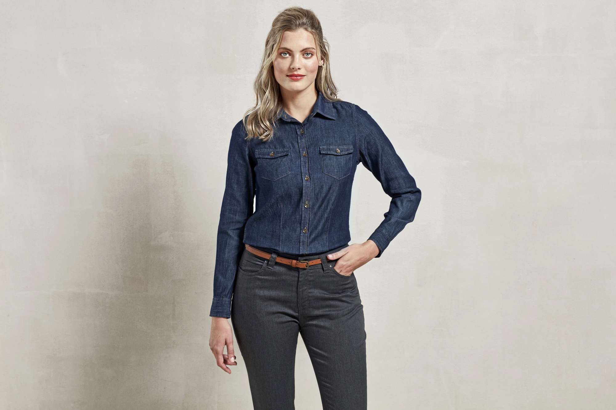 Premier Workwear Women´s Jeans Stitch Denim Shirt Black Denim (ca. Pantone 433C) L (PW322)