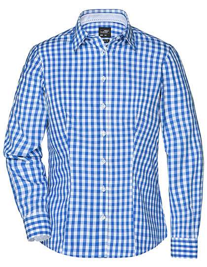 James&Nicholson Ladies´ Checked Blouse Royal/White S (JN616)