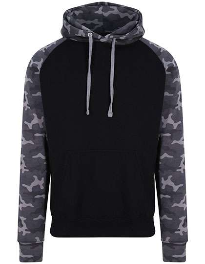 Just Hoods Baseball Hoodie Solid Black/Black Camo M (JH009)