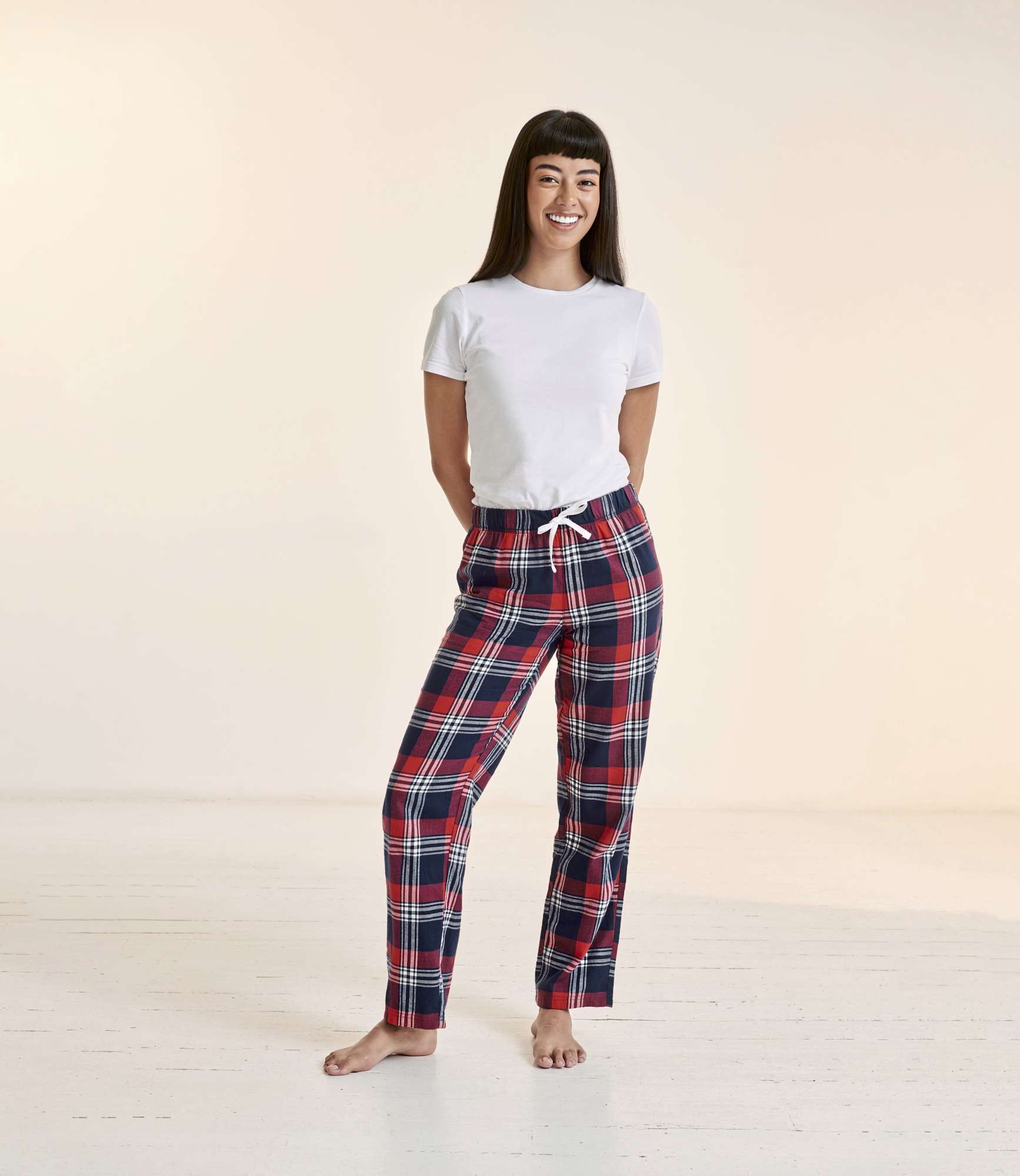 SF Women Women´s Tartan Lounge Pants White-Pink Check XS (SF83)