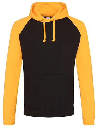 Just Hoods Baseball Hoodie Jet Black/Gold XL (JH009)