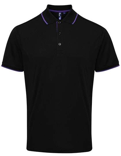 Premier Workwear Men´s Contrast Coolchecker® Polo Black (ca. Pantone Black C)/Purple XL (PW618)