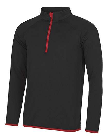 Just Cool Men´s Cool 1/2 Zip Sweat Jet Black/Fire Red XXL (JC031)