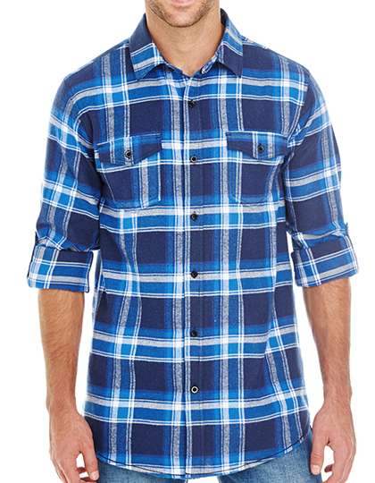 Burnside Woven Plaid Flannel Shirt Blue - White (Checked) XXL (BU8210)