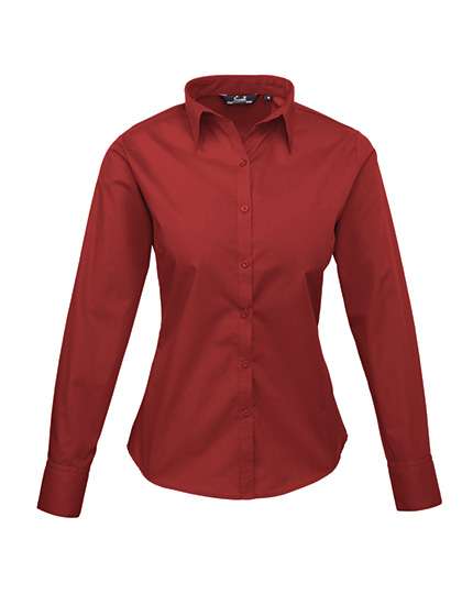 Premier Workwear Women´s Poplin Long Sleeve Blouse Burgundy 36 (XS/8) (PW300)