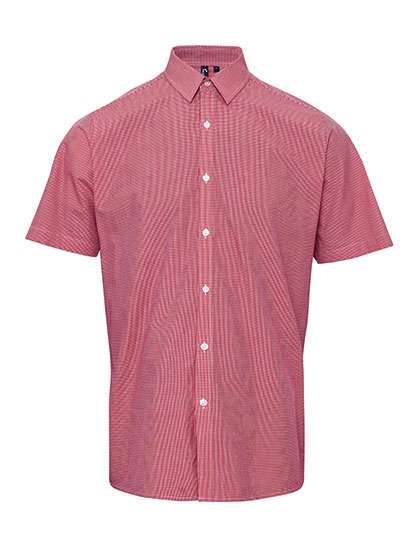 Premier Workwear Men´s Microcheck (Gingham) Short Sleeve Cotton Shirt Red/White L (PW221)