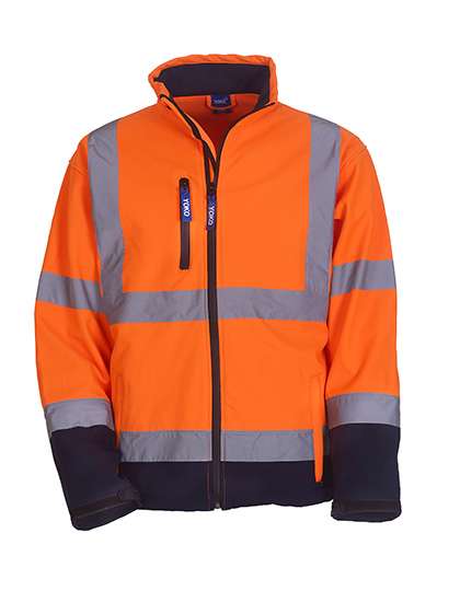 YOKO Hi-Vis 2 Bands & Braces Softshell Jacket Hi-Vis Orange/Navy XXL (YK09)