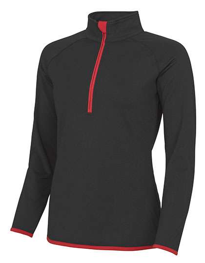 Just Cool Women´s Cool 1/2 Zip Sweat Jet Black/Fire Red M (JC036)