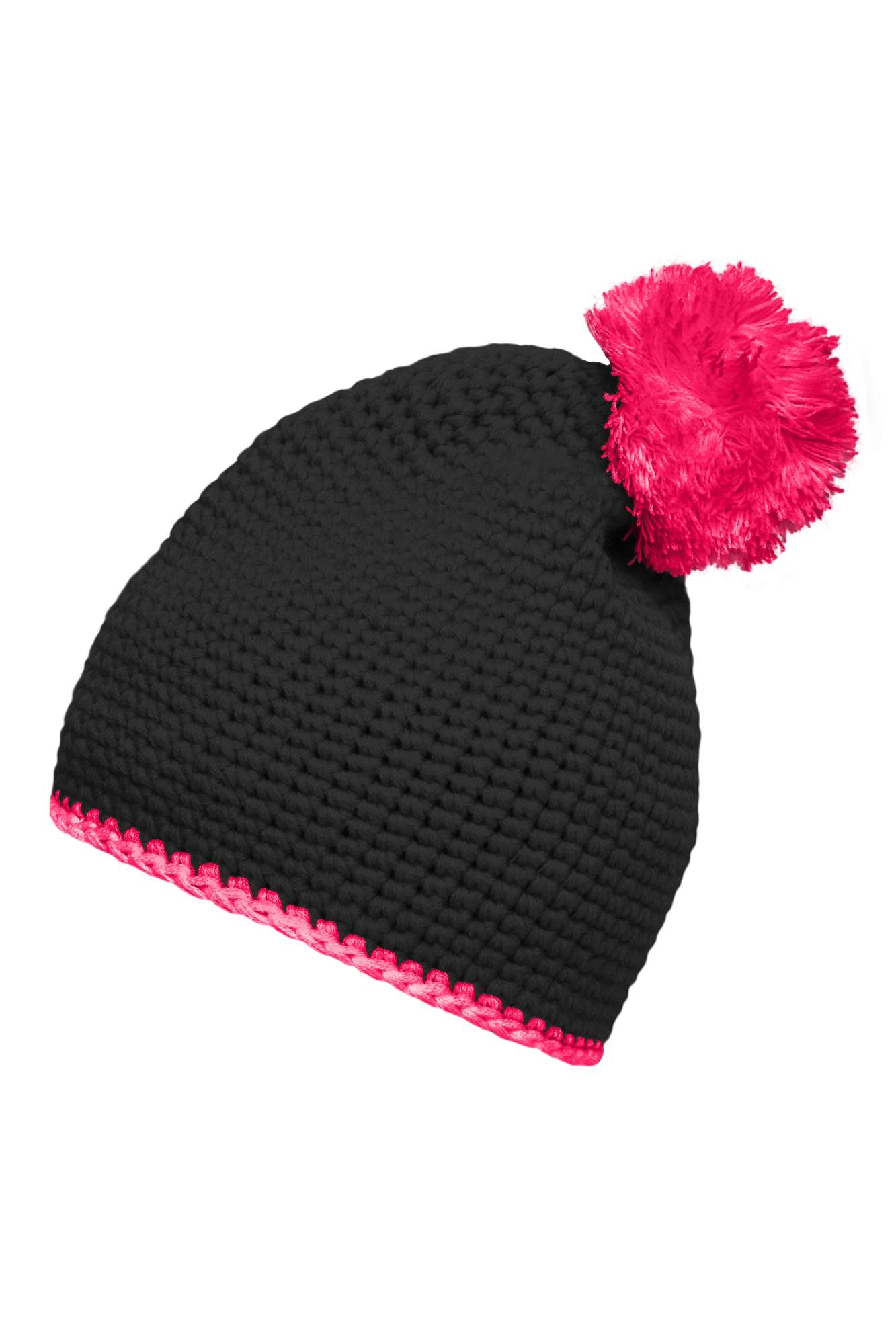 Myrtle beach Pompon Hat With Contrast Stripe Black/Pink One Size (MB7964)