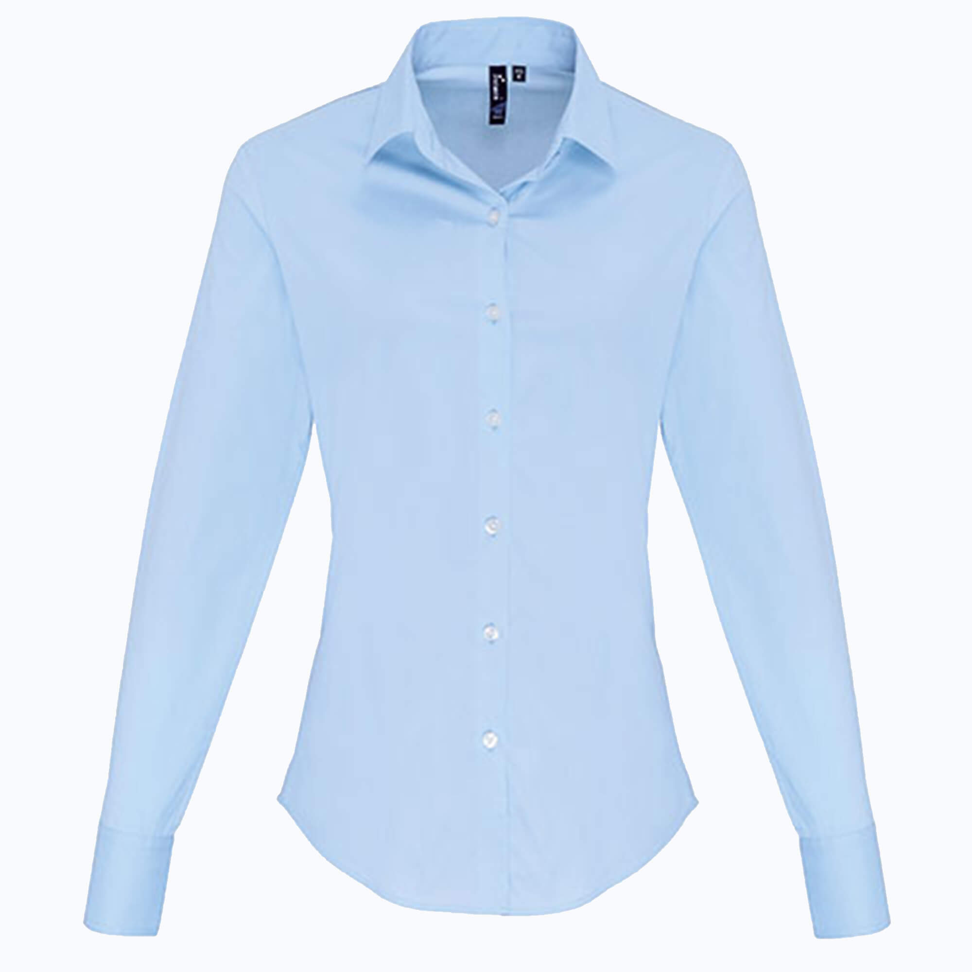 Premier Workwear Women´s Stretch Fit Poplin Long Sleeve Cotton Shirt Pale Blue (ca. Pantone 2717C) S (PW344)