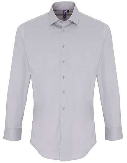 Premier Workwear Men´s Stretch Fit Poplin Long Sleeve Cotton Shirt Silver (ca. Pantone 428C) L (PW244)