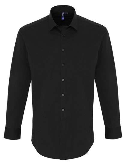 Premier Workwear Men´s Stretch Fit Poplin Long Sleeve Cotton Shirt Black (ca. Pantone Black C) S (PW244)