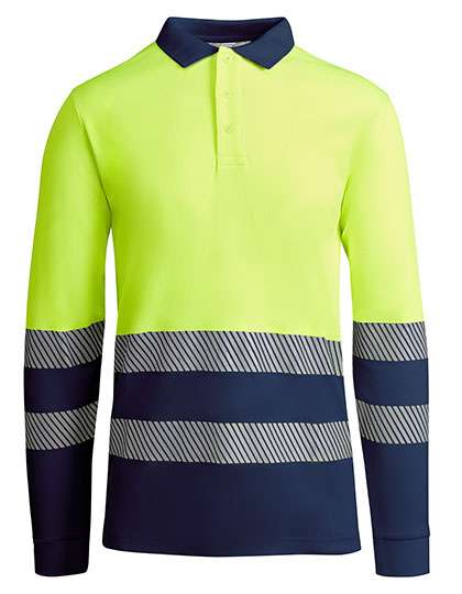 Roly Workwear Poloshirt Atrio Longsleeve Navy Blue 55/Fluor Yellow 221 L (RY9319)