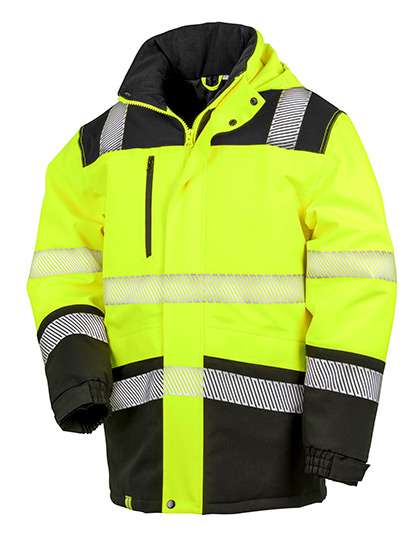 Result Safe-Guard Printable Waterproof Softshell Safety Coat Fluorescent Yellow/Black S (RT475)