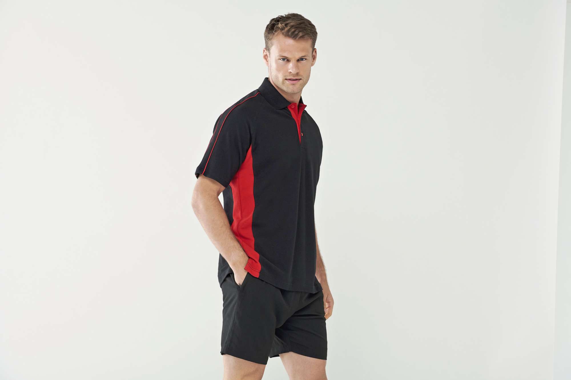 Finden+Hales Adult's Sports Polo Black/Red S (FH322)