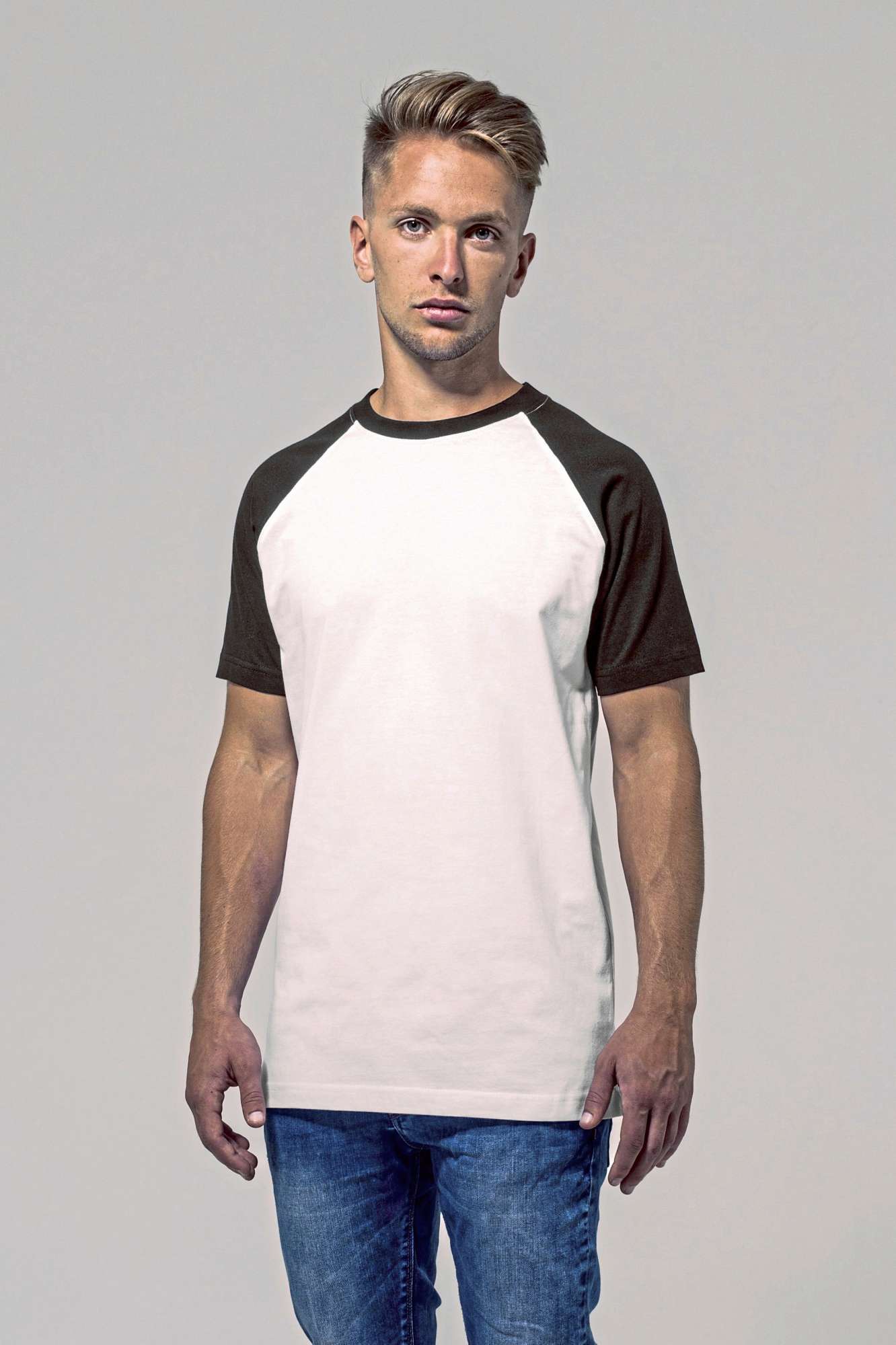 Build Your Brand Raglan Contrast Tee Charcoal (Heather)/Black S (BY007)