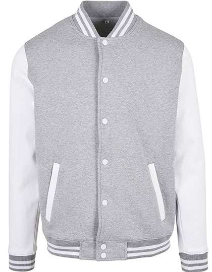 Build Your Brand Basic Basic College Jacket Heather Grey/White XXL (BYBB004)