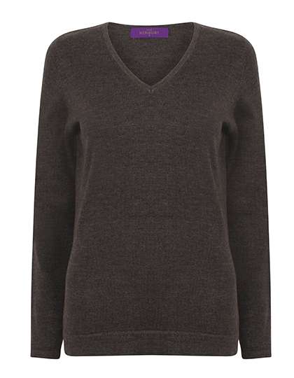 Henbury Ladies´ Lightweight V-Neck Jumper Grey Marl XS (W721)