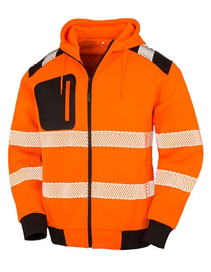 Result Genuine Recycled Recycled Zipped Safety Hoody Fluorescent Orange/Black 4XL (RT503)