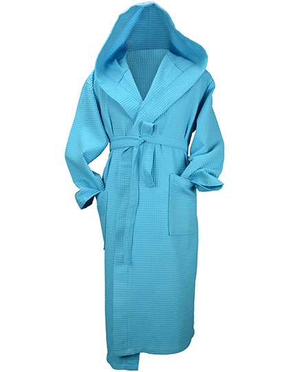 ARTG Robezz® Waffle Bathrobe With Hood Aqua Blue L/XL (AR028)