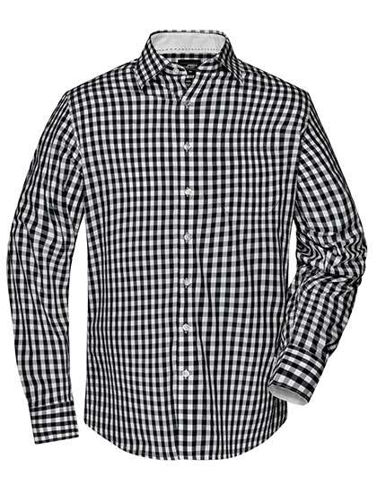 James&Nicholson Men´s Checked Shirt Black/White S (JN617)