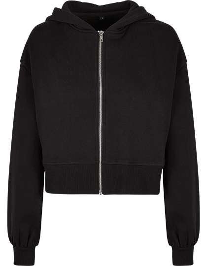 Build Your Brand Ladies Short Oversized Zip Jacket Black S (BY237)