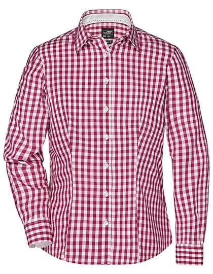 James&Nicholson Ladies´ Checked Blouse Bordeaux/White XL (JN616)