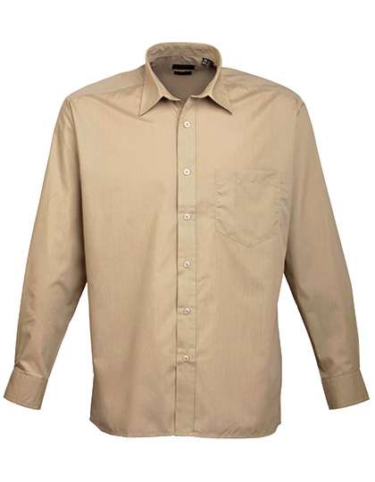 Premier Workwear Men´s Poplin Long Sleeve Shirt Khaki 46 (XXL/18) (PW200)